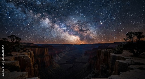Milky way galaxy over grand canyon night landscape celestial scenery