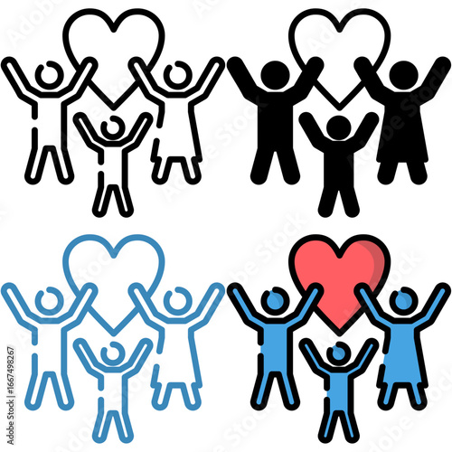 Set Family & Parenting Icons, Line, Glyph Icons, Blue Color Line, Color Flat Icons