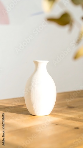 Simple white vase on wooden table