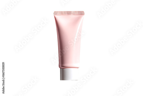 Pink Cosmetic Tube with Cap Isolated on White Background for Skincare or Beauty Product Representation