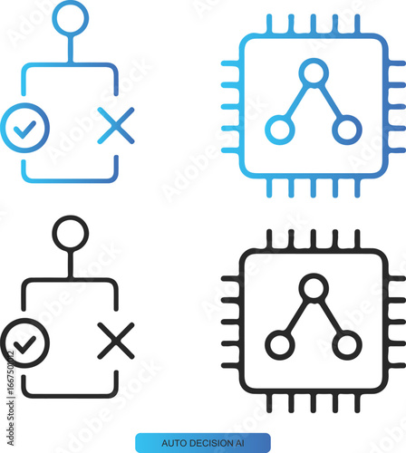 “AUTO DECISION AI” – Icon Quartet Featuring Decision Trees and Embedded Logic Chips for Emotional-Tech Branding, Machine Learning Systems, and Modular Intelligence
