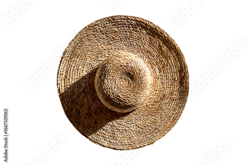 Classic Round Straw Hat Isolated on White Background, Ideal for Summer Fashion and Outdoor Activities