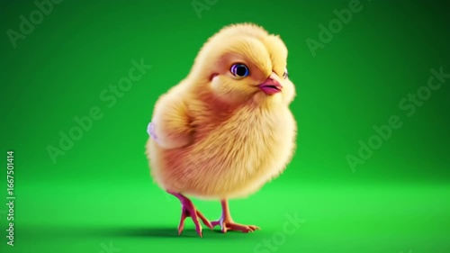 Little Chick Walking Forward on Green Screen Funny Animal Footage