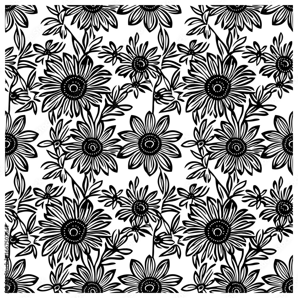 Fototapeta premium Daisy flower seamless pattern silhouette background