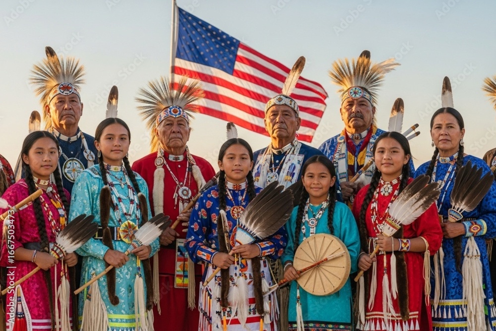 Naklejka premium Group of Native American elders and youth together