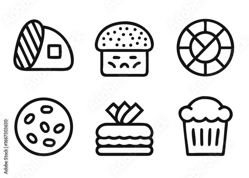 Collection of sweet treats and baked goods graphics featuring pastries and doughnuts for culinary projects
