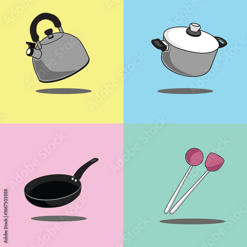 Hand Drawn Doodle of Various Homeware Items in Playful Colors