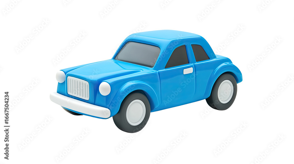 Fototapeta premium blue cartoon toy car on white background