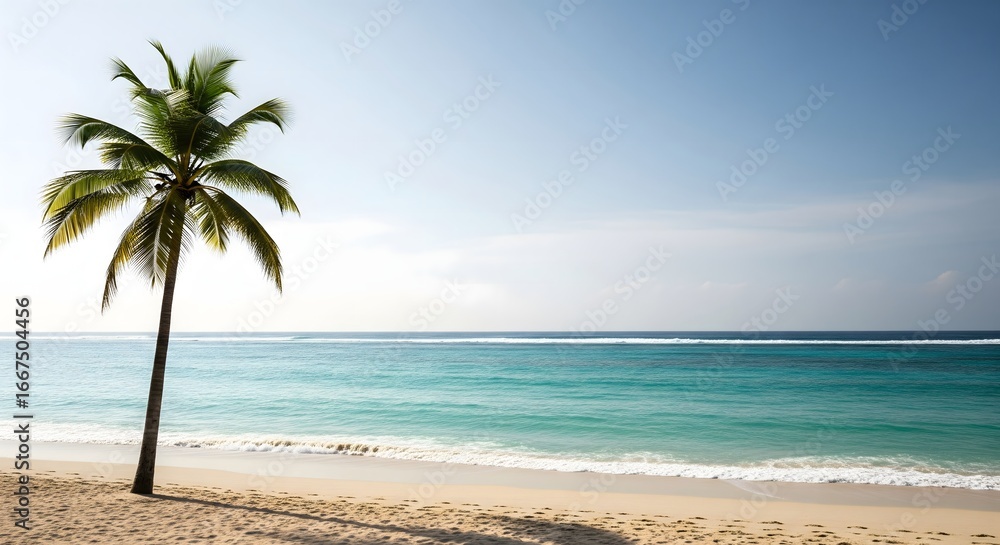 Obraz premium Solitary Palm Tree on a Tropical Beach Paradise