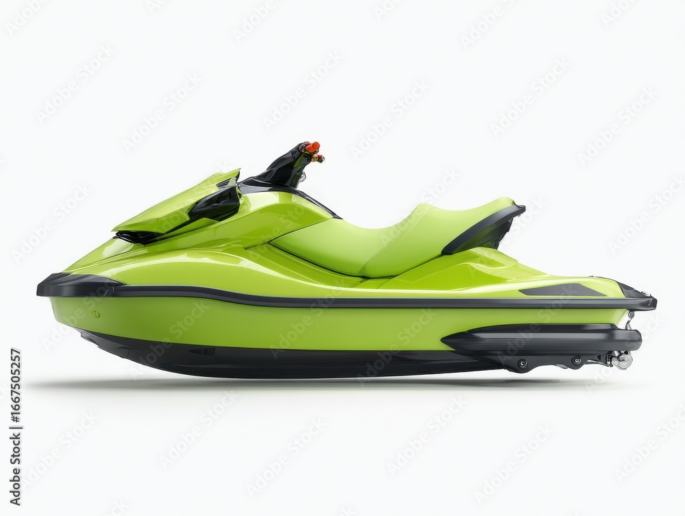 Naklejka premium Sleek Lime Green Personal Watercraft on White Background