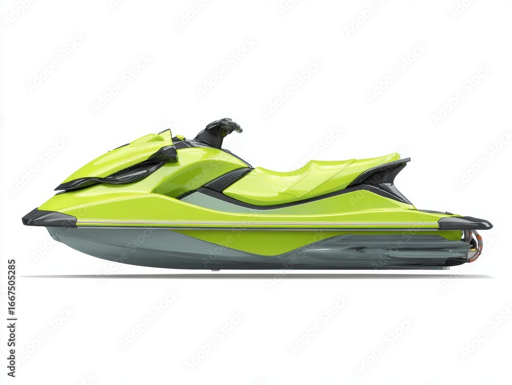 Naklejka premium Sleek Lime Green Personal Watercraft on White Background