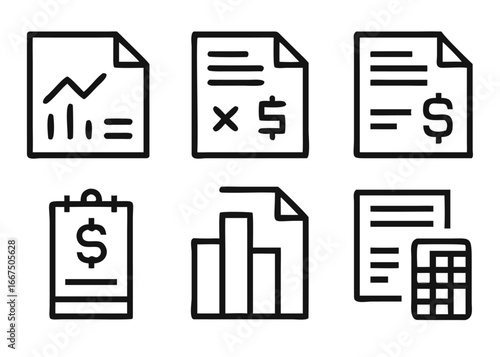 Comprehensive accounting icon collection featuring adjustable line weight for financial and business applications