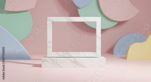 Modern geometric scene with marble pedestal for product display