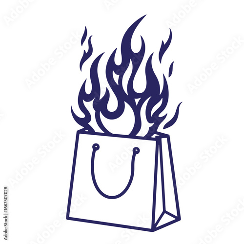 Shopping bag ignited with flames conceptualizing a hot sale promotion and offer