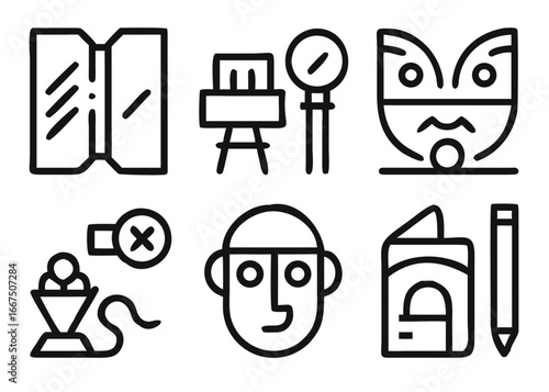 A comprehensive collection of art and culture themed icons with customizable line thickness for diverse design needs