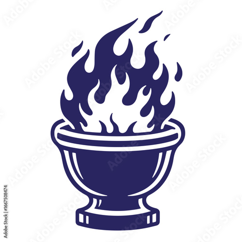 Vector illustration of a classic bowl with flames burning steadfastly on white background