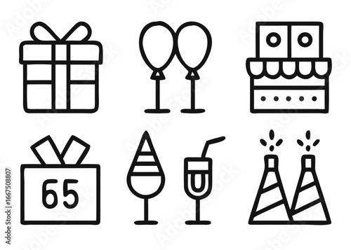 Celebration collection featuring birthday party elements with adjustable line weight and vibrant color palette