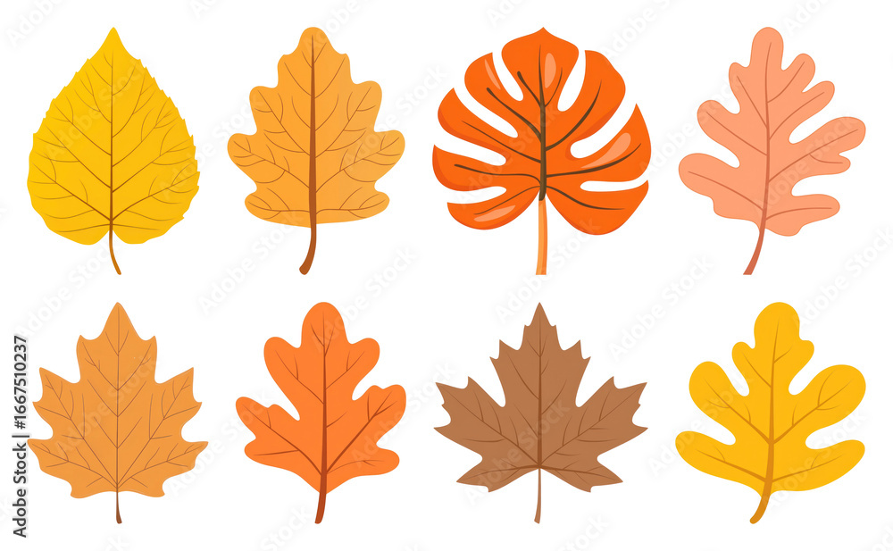 Obraz premium PNG Colorful autumn leaves illustration, element set on transparent background