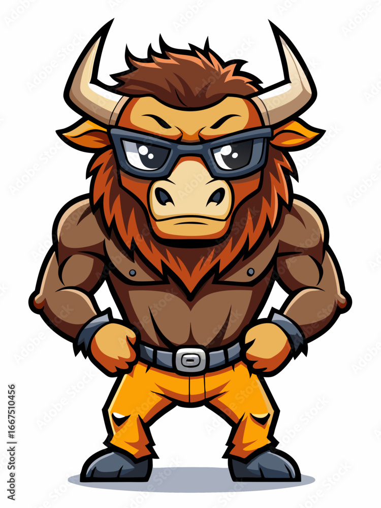Obraz premium colorful illustration of a cartoon buffalo mascot, isolated on white background, suitable for logo, mascot, branding, game character, and etc
