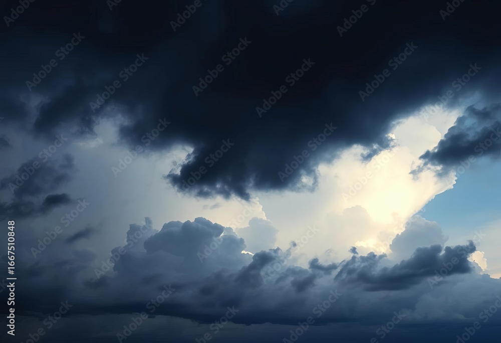 Obraz premium Dark, brooding storm clouds fill the frame, dramatic lighting, epic, powerful