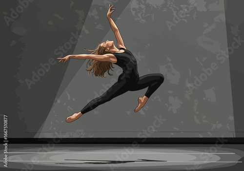 Dynamic Cartoon Dancer in Mid-Air Leaping with Grace and Style.