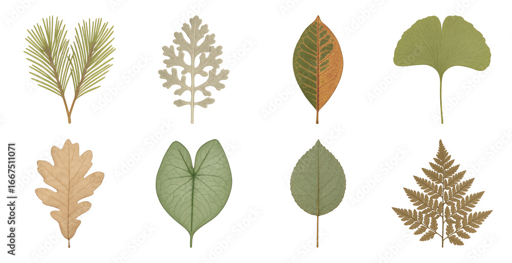 Fototapeta premium PNG Diverse botanical leaf illustrations collection, element set on transparent background