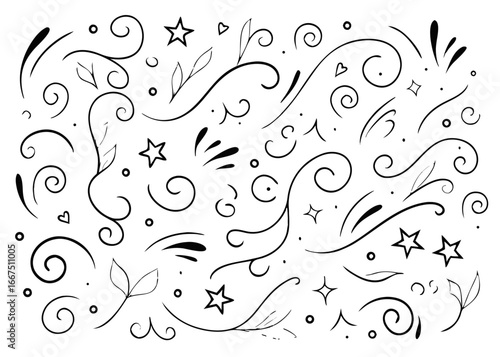 Collection of hand drawn squiggly paint strokes and brush lines for artistic design applications