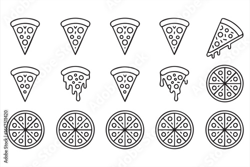 Simple line art pizza icons perfect for food menu design and culinary projects