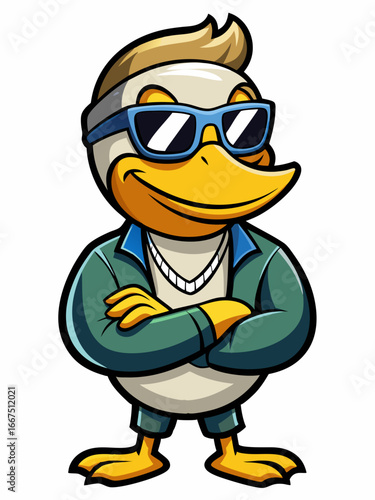 colorful illustration of a cartoon duck mascot, isolated on white background, suitable for logo, mascot, branding, game character, and etc