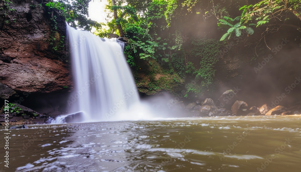 Obraz premium Majestic Waterfall in Lush Green Forest.