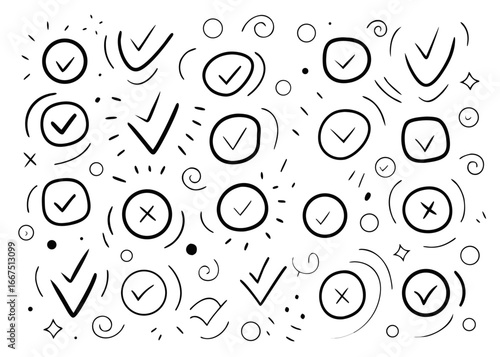 Comprehensive collection of checkmark and cross mark icons for user interface design and approval processes