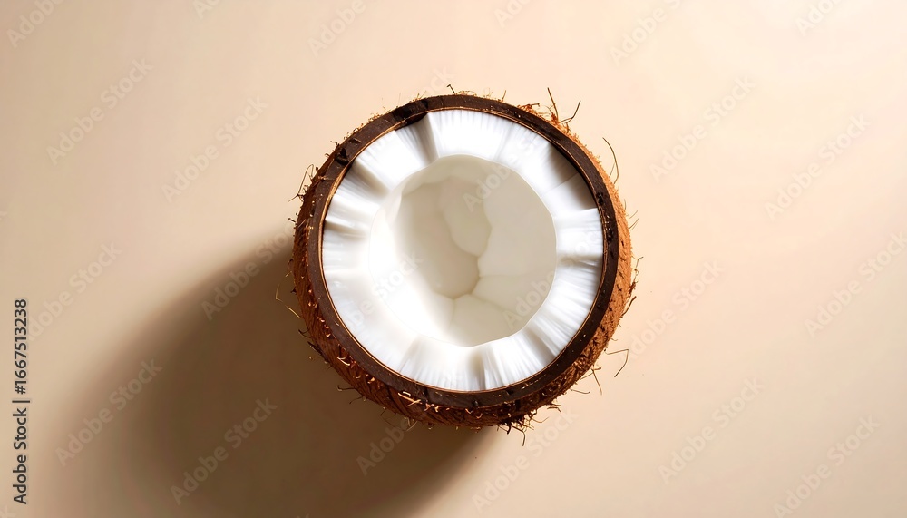 Fototapeta premium Halved Coconut with Beige Background.