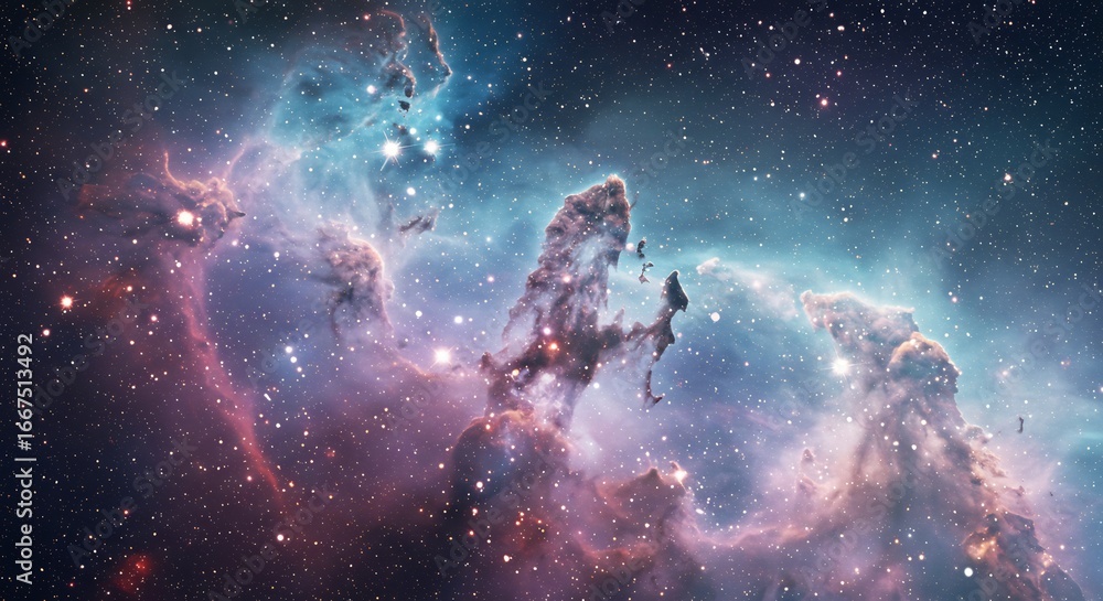 Fototapeta premium 深宇宙 鮮やか色彩 星雲輝く神秘的風景. AI Generated
