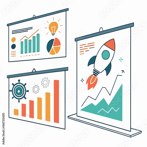 Modern startup pitch deck vector set generated by ai
