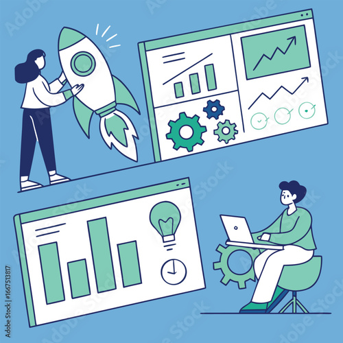 Modern startup pitch deck vector set generated by ai