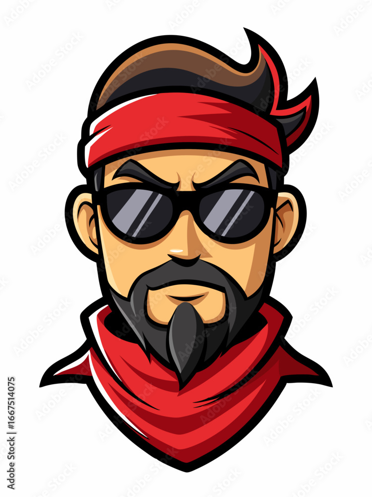 Fototapeta premium colorful illustration of a cartoon man wear bandana mascot, isolated on white background, suitable for logo, mascot, branding, game character, and etc