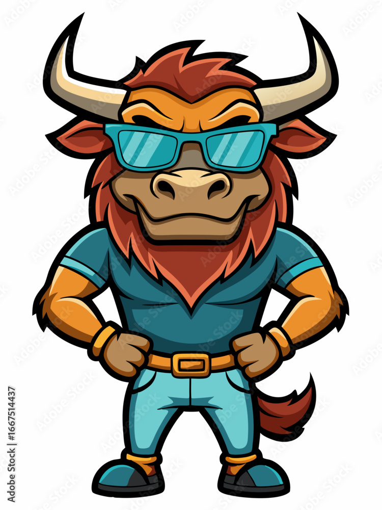 Obraz premium colorful illustration of a cartoon ox mascot, isolated on white background, suitable for logo, mascot, branding, game character, and etc