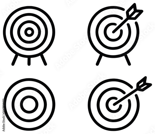 Target icons vector | minimalist bullseye designs for business goals and strategy concepts