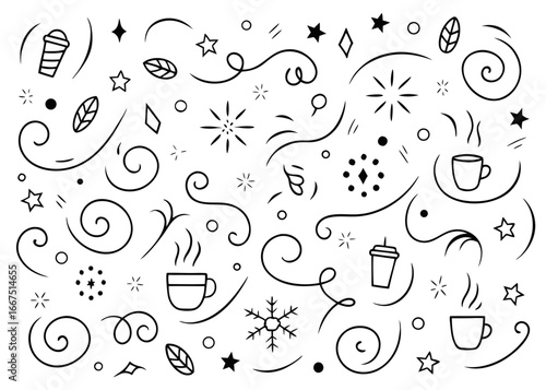 Charming collection of winter hot beverages featuring cozy mugs and festive elements for seasonal celebrations