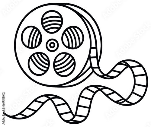 Elegant film reel vector: cinematic icon, movie symbol, classic filmstrip design