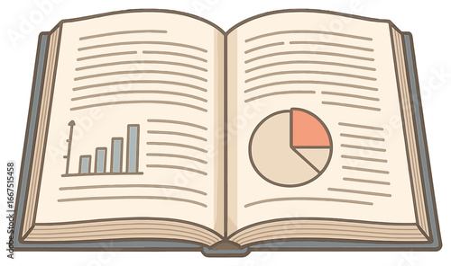 Academic study vector: open book with graphs and charts for education and research concepts