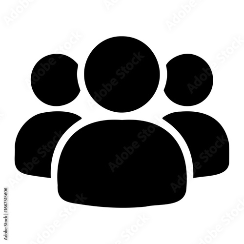 Silhouette illustration of a group of three people or team members together icon on transparent background