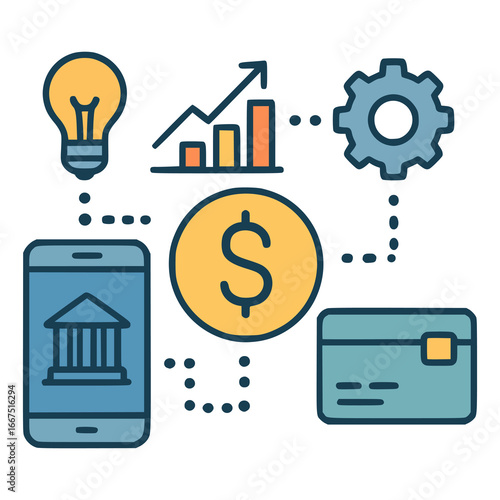 fintech industry creative flat color vector illustration template design