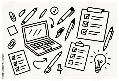Creative office supplies vector for efficient productivity and organization design