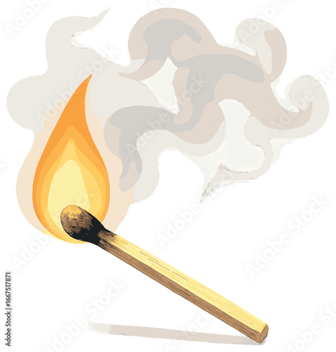 Burning matchstick vector: ignition, fire, smoke concept - symbol of inspiration and potential