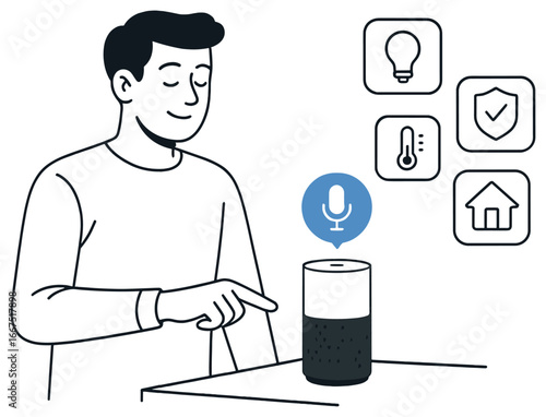 Smart home interaction vector - voice control technology for home automation and security