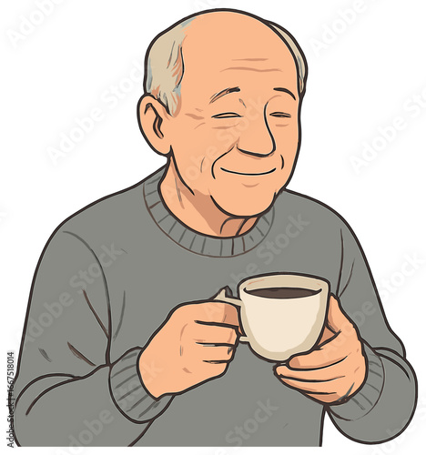 Elderly contentment vector: senior reflection with relaxing cup of coffee for tranquil living
