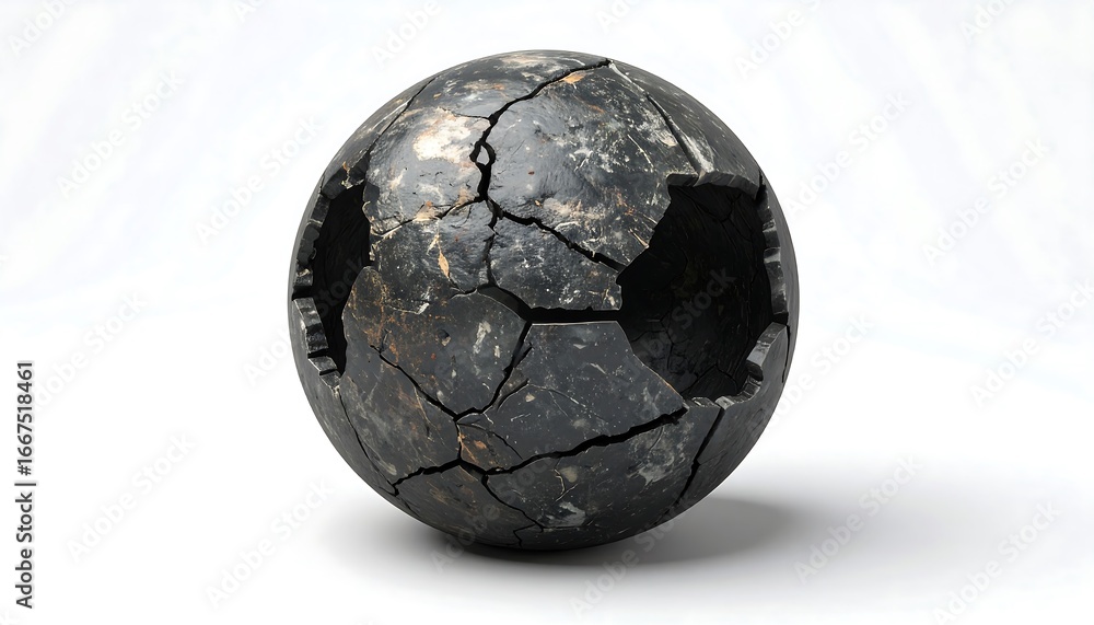 Fototapeta premium Cracked Dark Sphere with White Background.