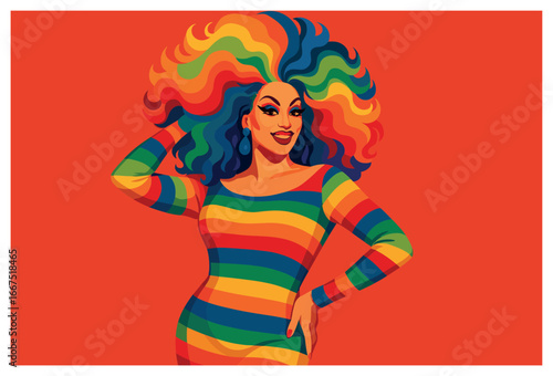 Vibrant drag queen elegance vector for pride: colorful celebration of diversity and art