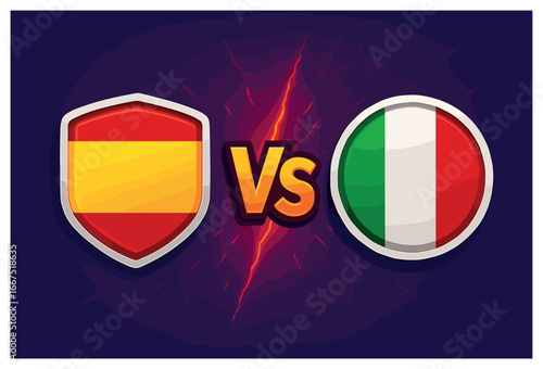 Sports showdown icon vector: spain vs italy football match emblem, competition concept